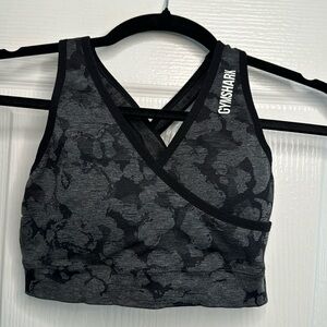 Gray and black gymshark camo sports bra